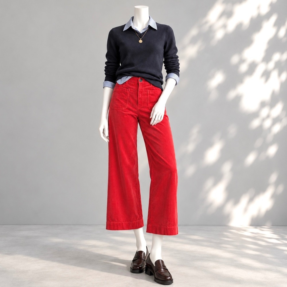 Anthropologie Maeve Colette Corduroy Wide Leg Crop Pants Red 27 Stretch